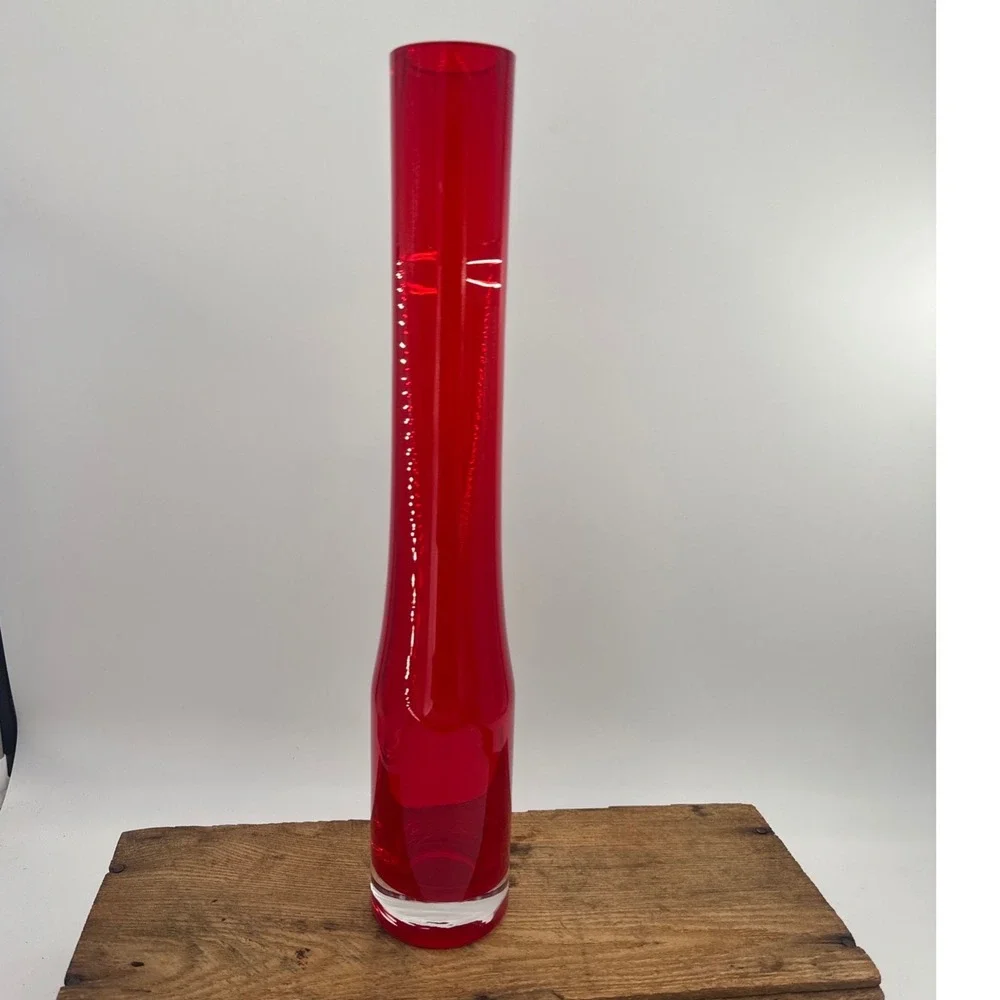 Vase Vintage Tall Red Glass 15.75 Inch Heavy Weighted Base Minimalist Decore
